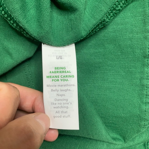 NWT Aerie Oversized V-Neck Boyfriend T-Shirt Size Large Green Dark Algae 3676 - Picture 11 of 12